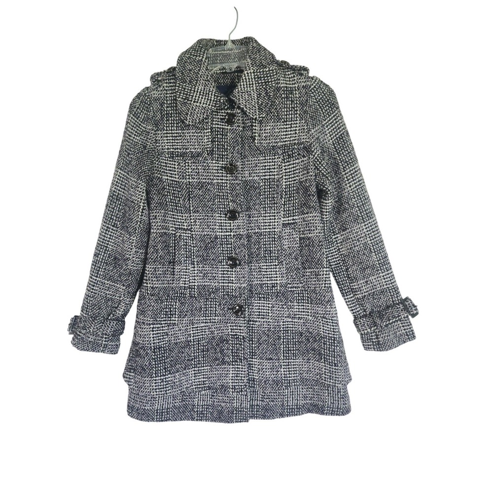 Wool Blend Coat Green Envy S Plaid Black White Peacoat Jacket Minimalistic Chic